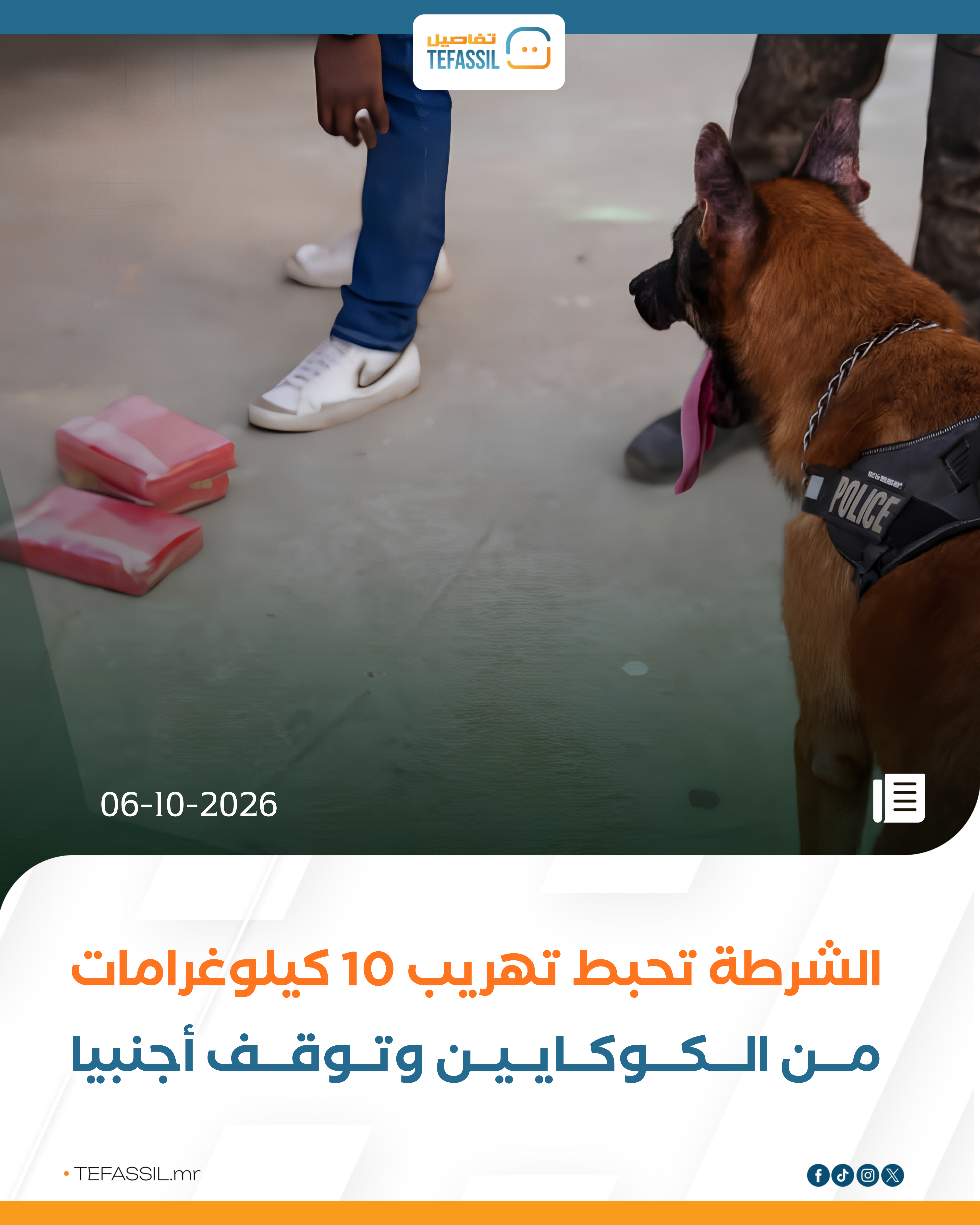 الشرطة تحبط تهريب 10 كيلوغرامات من الكوكايين وتوقف أجنبيا